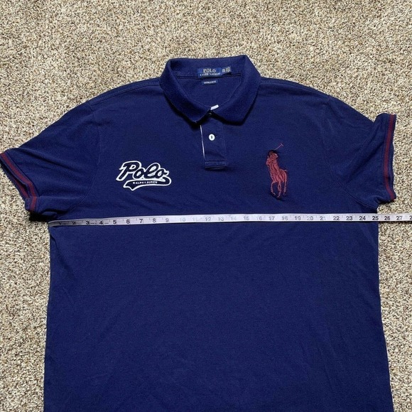Polo Ralph Lauren Logo Button Up Shirt Embordered Mens Size XXL Slim Fit Blue - Picture 5 of 7